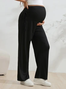 SHEIN Celana Hamil Wanita Hitam yang Modis dan Nyaman untuk Pemotretan Pengungkapan Jenis Kelamin Bayi di Musim Gugur, Bentuk Lembut dan Nyaman - Hitam - View 3