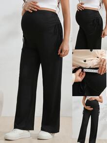 SHEIN Celana Hamil Wanita Hitam yang Modis dan Nyaman untuk Pemotretan Pengungkapan Jenis Kelamin Bayi di Musim Gugur, Bentuk Lembut dan Nyaman - Hitam - View 1
