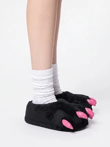 ROMWE Kawaii Fall/Winter Cute Dinosaur Claw Slippers, Anti-Slip Warm House Slippers For Women, One Size Fits All, Red,Halloween,Funny Slippers,Fluffy Slippers - Black - View 3