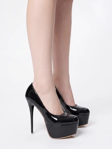 ROMWE Goth 17cm Super High Heel Pointed Toe Platform Pumps, Premium Quality Women Stilettos, Suitable For All Seasons - Black - View 6