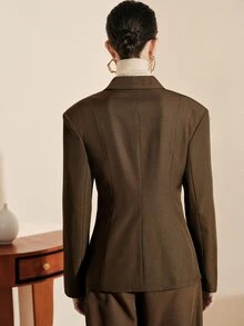 Arave 中性風單排釦斜紋布女款西裝外套，休閒通勤都市現代夾克 - 棕色 - 查看 5