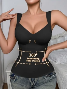 SHEIN Women's Shaping Camisole, Tummy Control, Simple Design, Can Be Worn As Outerwear, With Built-In Bra, Women's Shapewear. - Black - View 5