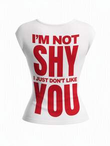 ROMWE Y2K Sexy Backless Slogan T-Shirt For Women - White - View 1