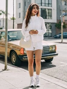 SHEIN Sovereign Charm جاكيت رياضي كاجوال متعدد الاستخدامات بلون موحد - أبيض - مشاهدة 6