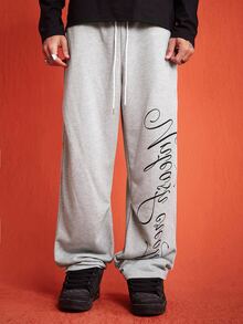 ROMWE MEN Street Life Men's Letter Print Drawstring Waist Loose Fit Sweatpants - Apricot - View 6