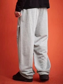 ROMWE MEN Street Life Men's Letter Print Drawstring Waist Loose Fit Sweatpants - Apricot - View 3