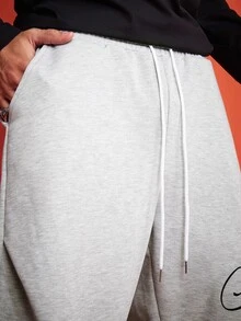 ROMWE MEN Street Life Men's Letter Print Drawstring Waist Loose Fit Sweatpants - Apricot - View 5