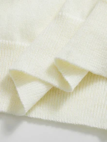 SHEIN Girls' Fashion Casual Fresh Short Solid Color Autumn/Winter Hooded Knit Cardigan Sweater - Beige - View 7