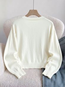 SHEIN Girls' Fashion Casual Fresh Short Solid Color Autumn/Winter Hooded Knit Cardigan Sweater - Beige - View 2