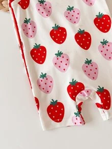 SHEIN Baby Girls Cherry And Strawberry Patterned Rompers For Summer Playtime, 3 Pieces Set - Red - View 4