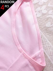 [4pcs Random] All Season Back To School Cute Girl Pattern Printed Pink Eyes Bow Heart Color Scheme Triangle Panties For Girls - Multicolor - View 4