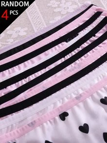 [4pcs Random] All Season Back To School Cute Girl Pattern Printed Pink Eyes Bow Heart Color Scheme Triangle Panties For Girls - Multicolor - View 5
