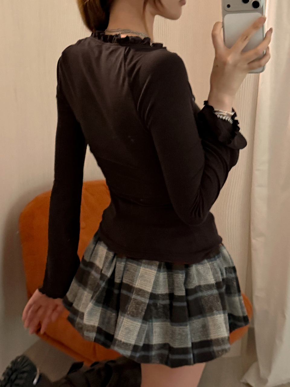 Solid Frill Trim Tie Front Tee