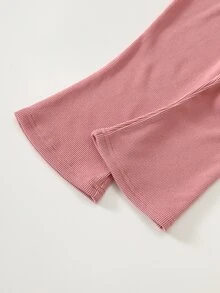 Cozy Pixies Baby Girl Floral Pattern Fleece Lined Thick Crew Neck Long Sleeve Pullover Sweatshirt Solid Color Knit Soft Elastic Waist Autumn Pants 2-Piece Set - Multicolor - View 6