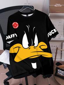 LOONEY TUNES X SHEIN Men's Cute Cartoon Pattern Letter Print Crew Neck Short Sleeve T-Shirt - White - View 2
