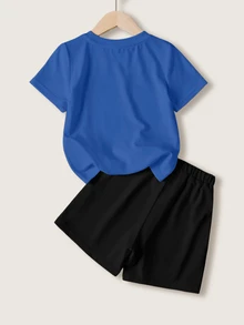 LOONEY TUNES X SHEIN Young Boy Crew Neck Short Sleeve T-Shirt And Shorts Casual Set - White - View 2