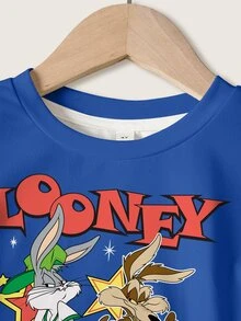 LOONEY TUNES X SHEIN Young Boy Crew Neck Short Sleeve T-Shirt And Shorts Casual Set - White - View 3