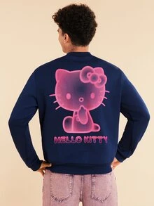 HELLO KITTY AND FRIENDS | SHEIN 男女通用 1 件休闲卡通字母印花套头衫，春秋季 - 藏蓝色 - 查看 4