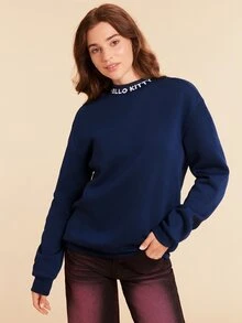 HELLO KITTY AND FRIENDS | SHEIN 男女通用 1 件休闲卡通字母印花套头衫，春秋季 - 藏蓝色 - 查看 5