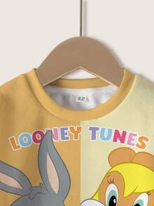 LOONEY TUNES X SHEIN Young Girl Round Neck Long Sleeve Cartoon Print Cute Sweatshirt - White - View 3
