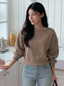 DAZY 女款純色不對稱肩休閒百搭日常長袖T恤 秋季 - 灰色 - 查看 5