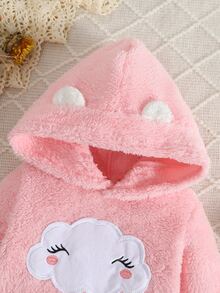 SHEIN 2件組幼兒女童連帽褲套裝 可愛粉色白色雲朵刺繡 羊羔絨長袖連帽加厚款 生日派對 秋冬聖誕假期毛絨款 - 彩色 - 查看 6