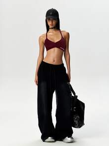 Dewbera Dewbera Letter Print Backless Fashion Camisole & Tank Top, Summer Sportswear - Burgundy - View 7