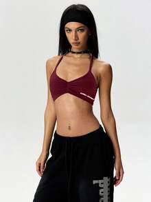 Dewbera Dewbera Letter Print Backless Fashion Camisole & Tank Top, Summer Sportswear - Burgundy - View 5