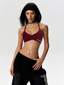 Dewbera Dewbera Letter Print Backless Fashion Camisole & Tank Top, Summer Sportswear - Burgundy - View 3