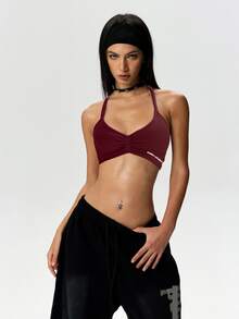 Dewbera Dewbera Letter Print Backless Fashion Camisole & Tank Top, Summer Sportswear - Burgundy - View 6
