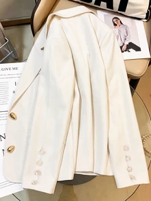 Jaket Lengan Panjang Warna Polos Kasual Serbaguna untuk Pemakaian Sehari-hari Remaja Perempuan - Krem - View 7