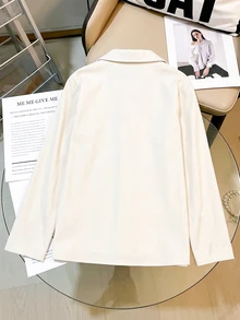Jaket Lengan Panjang Warna Polos Kasual Serbaguna untuk Pemakaian Sehari-hari Remaja Perempuan - Krem - View 2