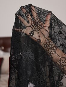 Slumberist Halloween Spider Web Lace Mesh Patchwork Faux Silk Camisole Nightgown And Robe Sexy Sleepwear Set - Burgundy - View 7