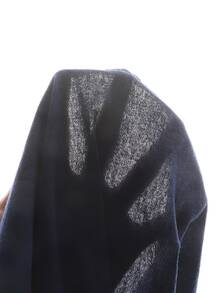 SHEIN 少女休閒舒適襯衫領對比色小馬標誌層疊荷葉邊純藍色洋裝 - 藍色 - 查看 4