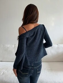 DAZY Top corto con cremallera & Chaqueta de frente abierto - Azul - Ver 3
