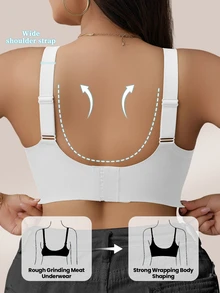 NudeFit 2pcs Plus Size Women Seamless Jelly Stripe Soft Support Wireless Bra, Lift And Enhance Bust, Removable Pads - Black and White - View 2