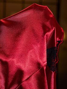 SilkySpell Heart Lace Trim Patchwork Faux Silk Camisole Top And Shorts Sexy Sleepwear Set - Burgundy - View 5