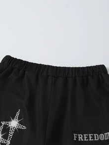 SHEIN Coolqubz 2件組青少年男孩休閒街頭風白色對比色條紋設計字母印花寬鬆直筒長褲與運動衫套裝，適合休閒街頭穿搭 - 黑色 - 查看 7