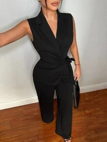 SHEIN SXY Conjunto de Colete e Calça Elegante Casual Fashion para Escritório e Trabalho, Estilo Executivo, Preto, Verão, Dia dos Professores - Castanho - Visão 3
