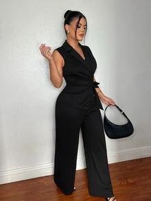 SHEIN SXY Conjunto de Colete e Calça Elegante Casual Fashion para Escritório e Trabalho, Estilo Executivo, Preto, Verão, Dia dos Professores - Castanho - Visão 8