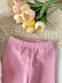 SHEIN Playful Pals 2件組幼女可愛甜美粉白蝴蝶毛絨長袖圓領加厚衛衣褲套裝，生日派對秋季萬聖節聖誕絨毛款 - 粉色 - 查看 7