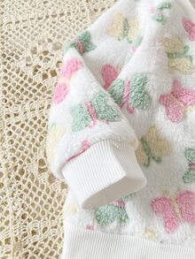 SHEIN Playful Pals 2件組幼女可愛甜美粉白蝴蝶毛絨長袖圓領加厚衛衣褲套裝，生日派對秋季萬聖節聖誕絨毛款 - 粉色 - 查看 5