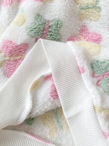 SHEIN Playful Pals 2件組幼女可愛甜美粉白蝴蝶毛絨長袖圓領加厚衛衣褲套裝，生日派對秋季萬聖節聖誕絨毛款 - 粉色 - 查看 6