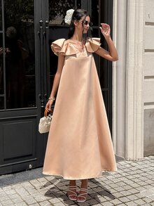CHARMVALE Women's Solid Color Glossy Textured Party Dress - Champagne - View 4