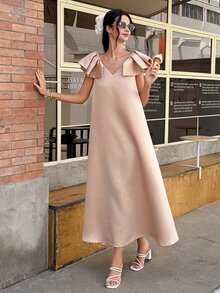 CHARMVALE Women's Solid Color Glossy Textured Party Dress - Champagne - View 8