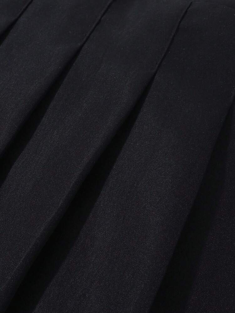 SHEIN تنورة بنات مطوية بخصر عالي مع شورت مدمج، 2 في 1 سوداء أساسية للمدرسة والعودة للمدرسة، خريفية بطراز جوث، سكورت متعددة الاستخدامات لجميع الفصول - الأسود - مشاهدة 6