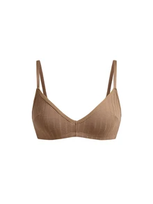 Ocili 100% Cotton Ribbed Comfortable Basic Minimalist Underwear, EasyComfort ChicAutumnCasual Women's Bra - Khaki - View 8