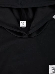 青少年女孩秋季休閒時尚街頭風連帽落肩寬鬆長袖黑色運動衫搭配寬腿褲套裝 - 黑色 - 查看 5