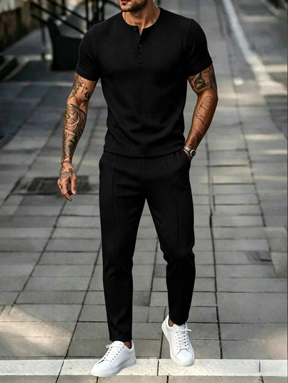 Manfinity Homme مجموعة ملابس رياضية رجالية كاجوال جديدة للربيع/الصيف، قماش ناعم ومريح، قابلة للغسل في الغسالة، مناسبة للياقة البدنية والرياضات الخارجية والارتداء اليومي الكاجوال، يمكن استخدامها كهدية عيد ميلاد للرجال