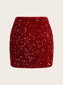 SHEIN Clasi 女款派對亮片緊身迷你裙 萬聖節服飾 冬季女裝 - 酒紅色 - 查看 2